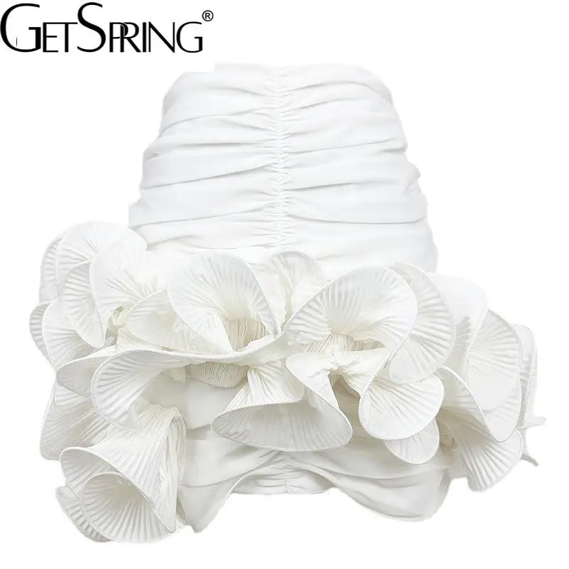 Getspring Women Skirt Ruffles Asymmetrical Vintage High Waist Skirts All Match Sexy White Short Summer Skirts Womens 2022 New