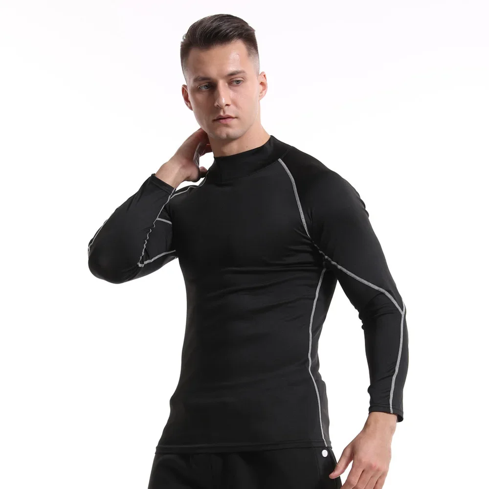 1pcs Men\'s Long-sleeved Thermal Underwear Male Thin Tight Fitting Fast Dry Elastic Fitness Tops Man Autumn Winter Sprots Wear