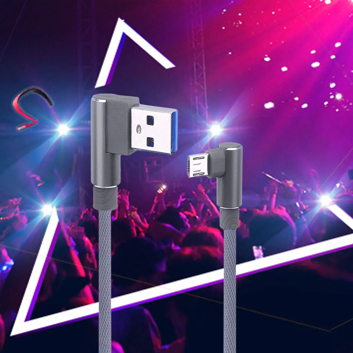 Cavo USB Micro Angolato a 90 Gradi 1M Intrecciato per Ricarica Rapida e Trasferimento Dati con Filo di Rame Rinforzato per Telefono Grigio