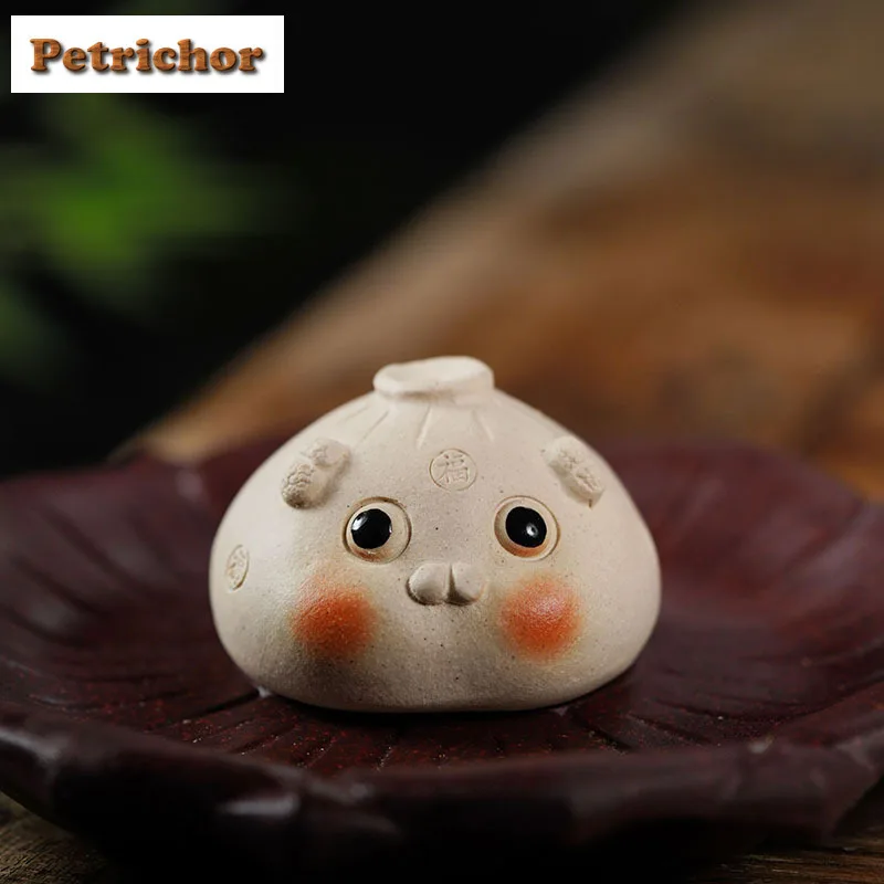 Yixing Purple Clay Wealth Mini Lucky Bun Tea Pet Handmade Fish Tank Landscaping Tea Figurine Play Toys Tea Statue Ornaments Gift
