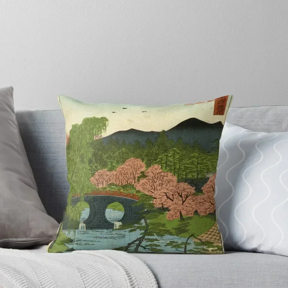 Megane Bridge At Otani In Yamashiro Province - Hiroshige Utagawa - 1859 - woodcut Throw Pillow