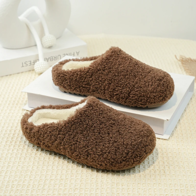 Children's Baby Furry Slippers 2-18 Years Old Coffee Padded Thickened Boys Girls Cotton Shoes Soft Non-slip Kids Outside Shoes