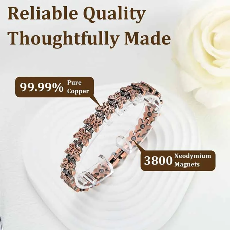 2 Elegant Copper Magnetic Bracelets, Ring Set, Women's Exclusive - Slim Butterfly Design, Suitable for Daily Jewelry Gifts, Dail
