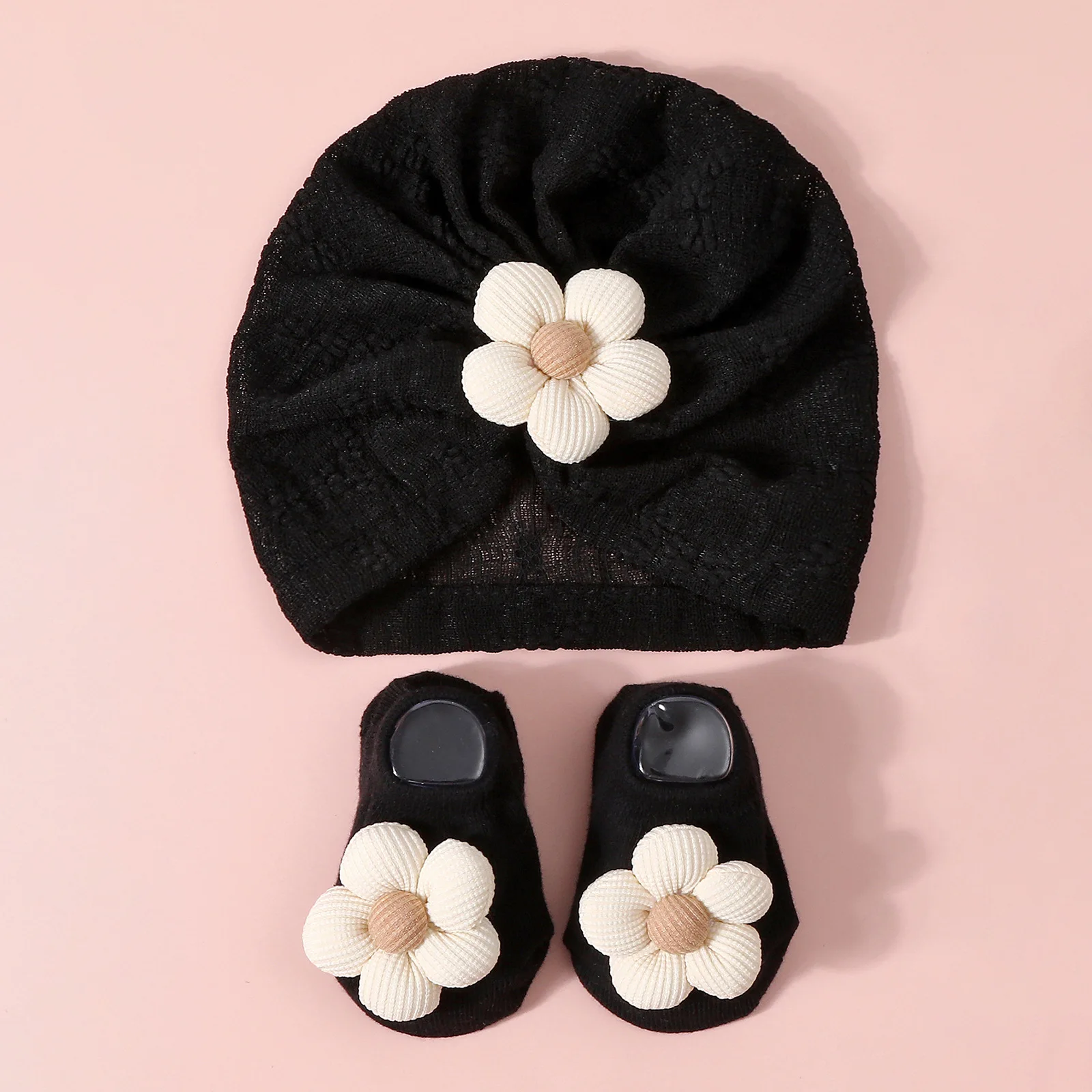 

2Pcs/set Baby Girls Flower Hat and Socks Set Newborn Cute Floral Short Tube Sock+ Turban Hat Thin Lace Infant Indian Caps