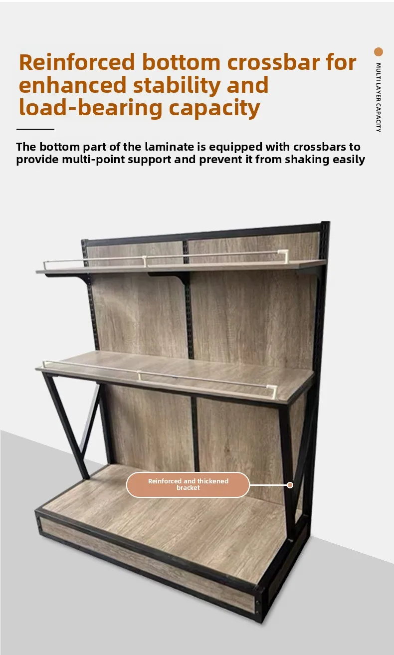 YJQ Grains Mixed Grains, Rice Flour Oil Rack, Storage Rack, Stainless Steel Solid Wood Shelf, Supermarket Commercial Use