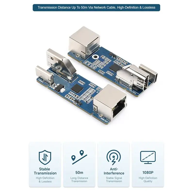 M85K Signal Extender 1080P Lossless Transmission Up to 50M Long Transmission Distance Via CAT-5E/6 Network Cable