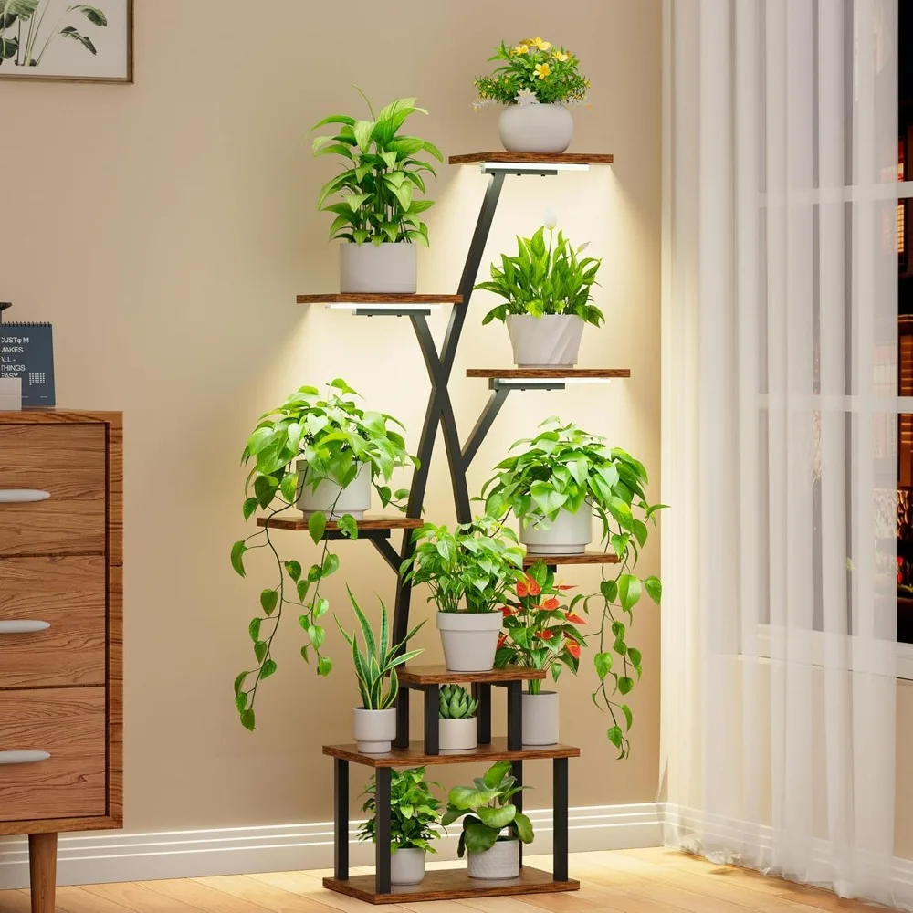 Plant Stand with Grow Lights, 8 Tier Indoor Plant Shelf, Corner Stands, 51