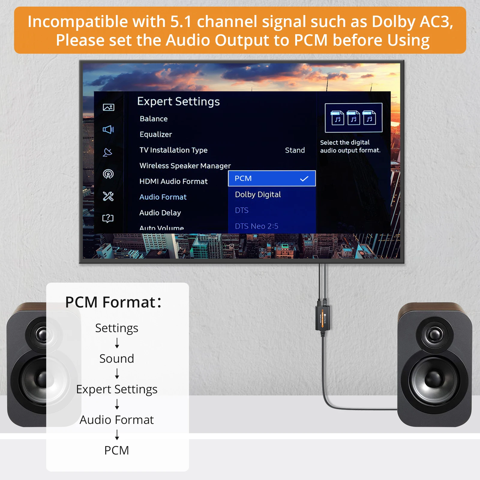 Neoteck 192kHz DAC Converter SPDIF to RCA Audio Adapter Built-in Audio Amplifier Chipset For HDTVs and DVD/Blu-Ray Players