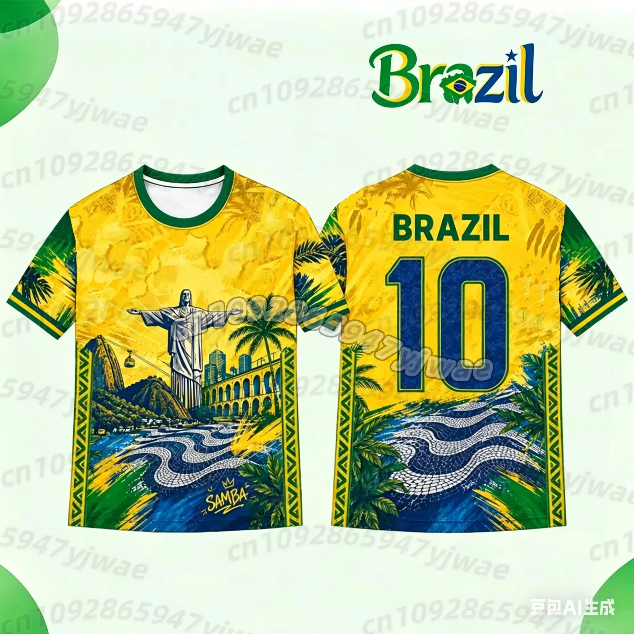 Camiseta de Fútbol para Fanáticos de Brasil 2026, Jersey con Estampado Tropical, Transpirable, de Secado Rápido, para Entrenamiento, Deporte, Hombre y Mujer