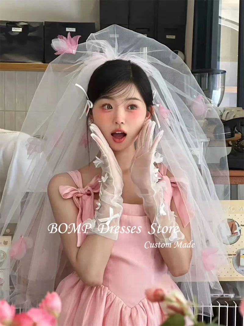 BOMP Sweet Pink Evening Party Dresses Photo shoot Korea Wedding Receiption Adjustble Straps Customized Formal Birthday Gowns