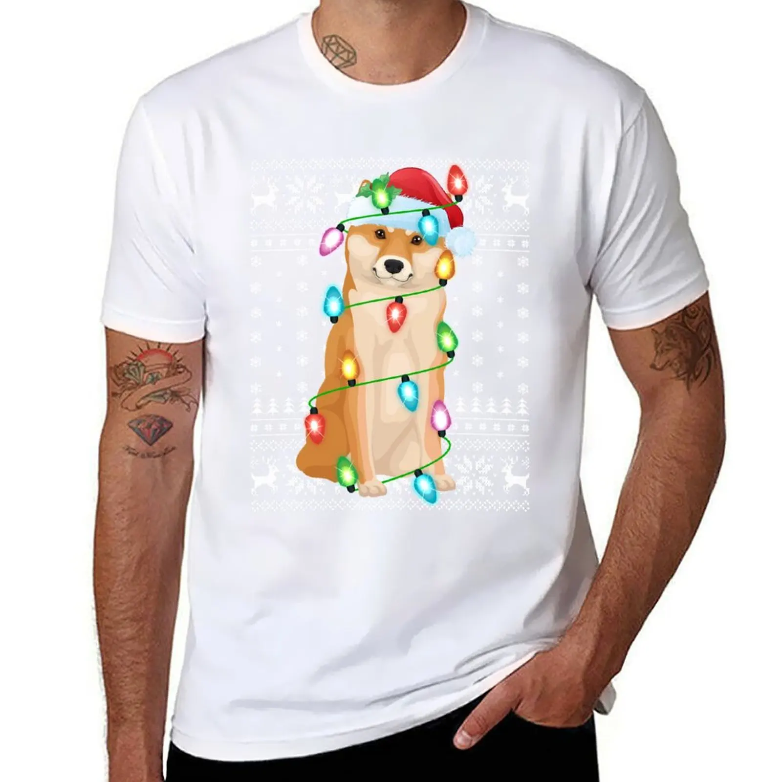 

Xmas Lighting Santa Hat Ugly Shiba Inu Christmas T-Shirt t shirt man casual t shirt man plain T-Shirt