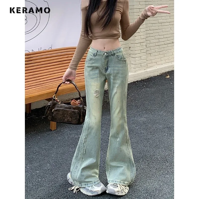 Hotsweet Y2K Slim Fit High Waisted Jeans 2025 Winter Sheath Blue Aesthetic Street Pants Women's Vintage Ripped Denim Trouser