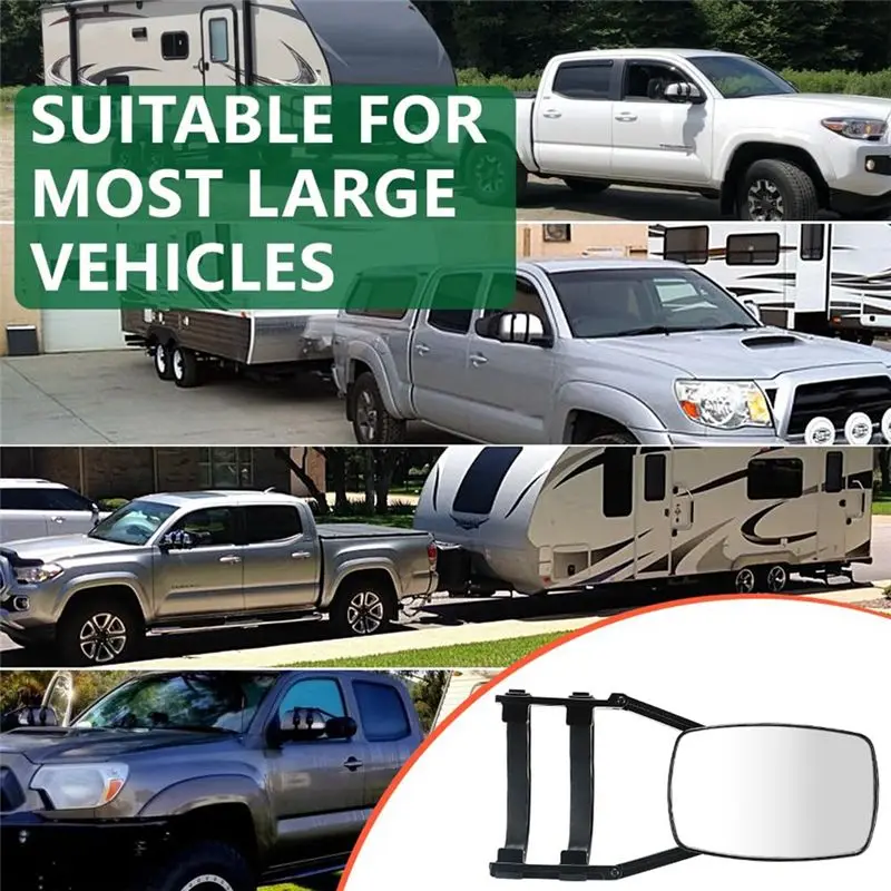 11-Universal Clip-on Towing Mirrors Extended Mirrors for Towing 360° Rotation Adjustable Towing Mirror, Black 2PCS