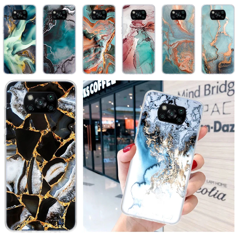 Fashion Geometric Marble Soft Phone Case for Xiaomi Poco X6 X5 X4 Gt X3 Nfc F6 F5 Pro M5s M5 M4 M3 F4 F3 F2 F1 Capa Coque Cover 