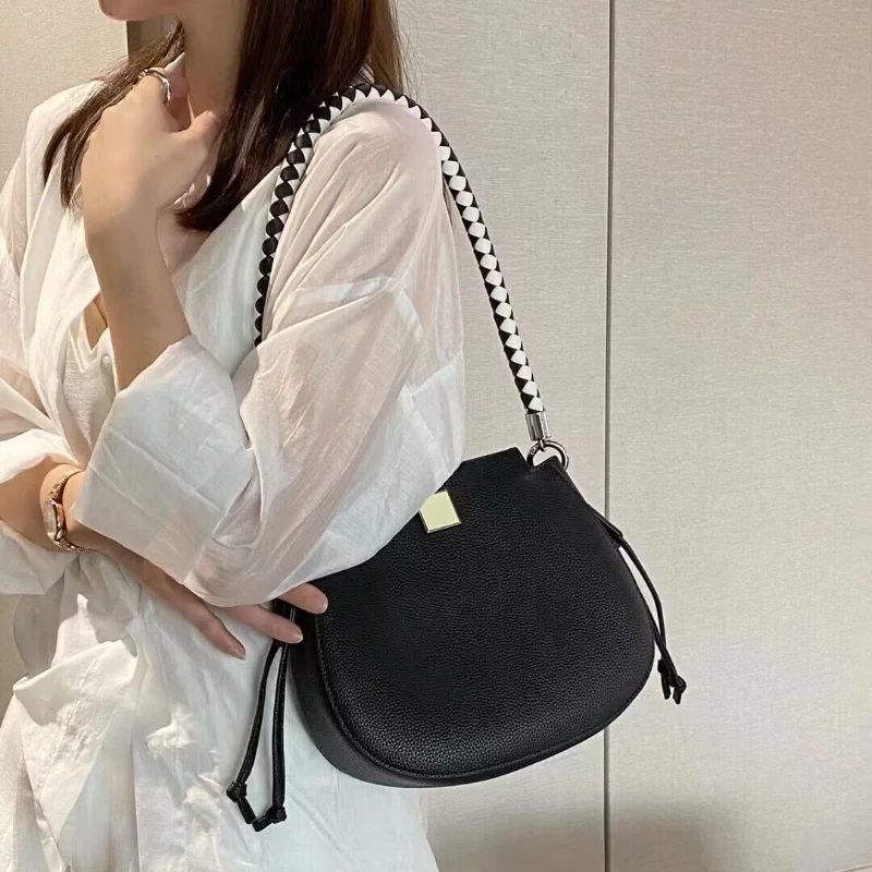 Luxury Saddle Bag High Quality Genuine Leather One Shoulder Messenger Bag Fashion Semicircle Stewardess Underarm Bag Cute Bag