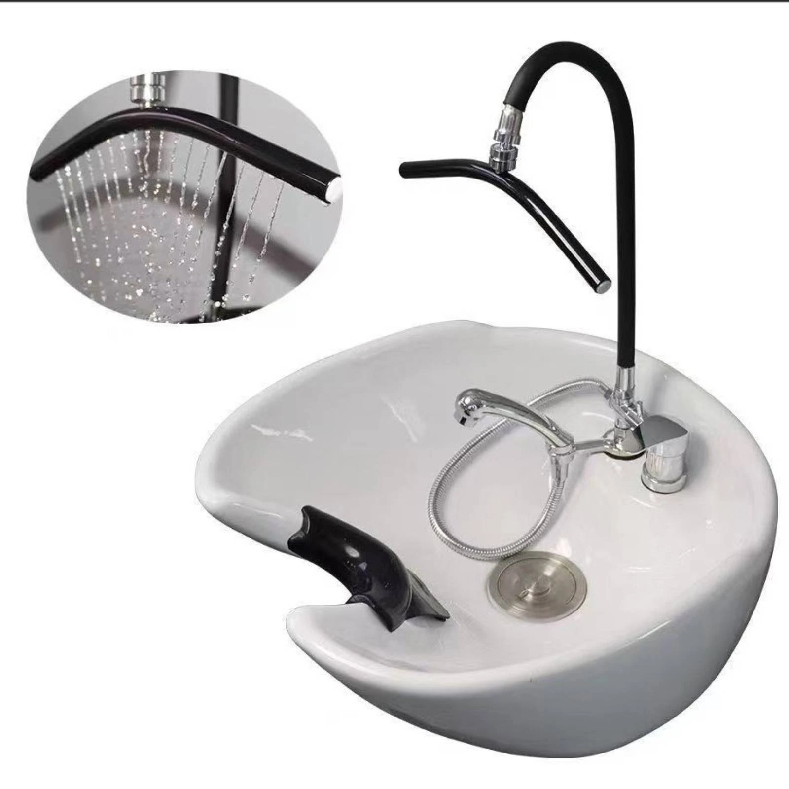 Water Circulation Sprayer Metal Hardware Hair-Wash Basin Sprayer Hair Wash Bowl Silver Finish Salon Equipment Easy to Clean view 4