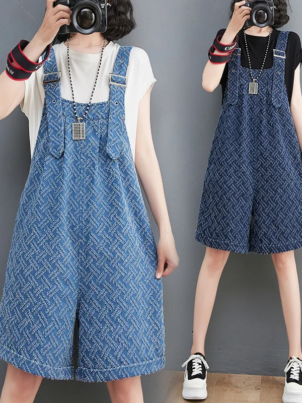 

Faionable Embroidered Denim Strap Pants Women Summer Thin Wide Leg Pants Big Size ter Ne Slimming orts