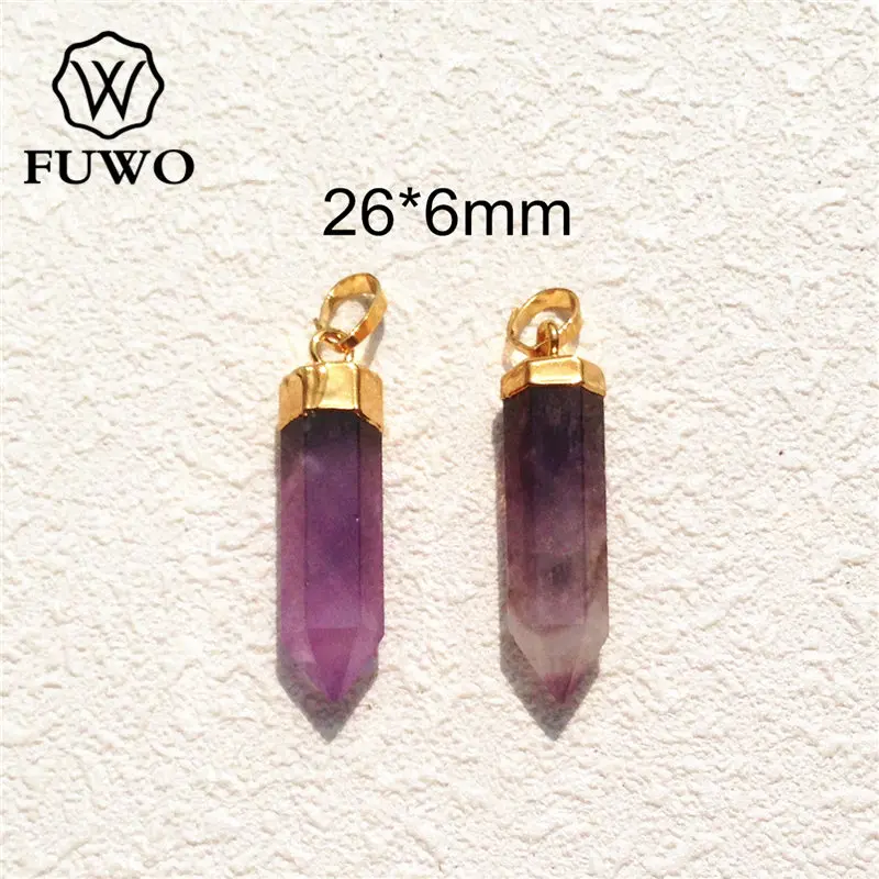 FUWO 1Pcs Natural Amethysts Point Pendants,Purple Crystal Accessories For Women DIY Jewelry Making PD117