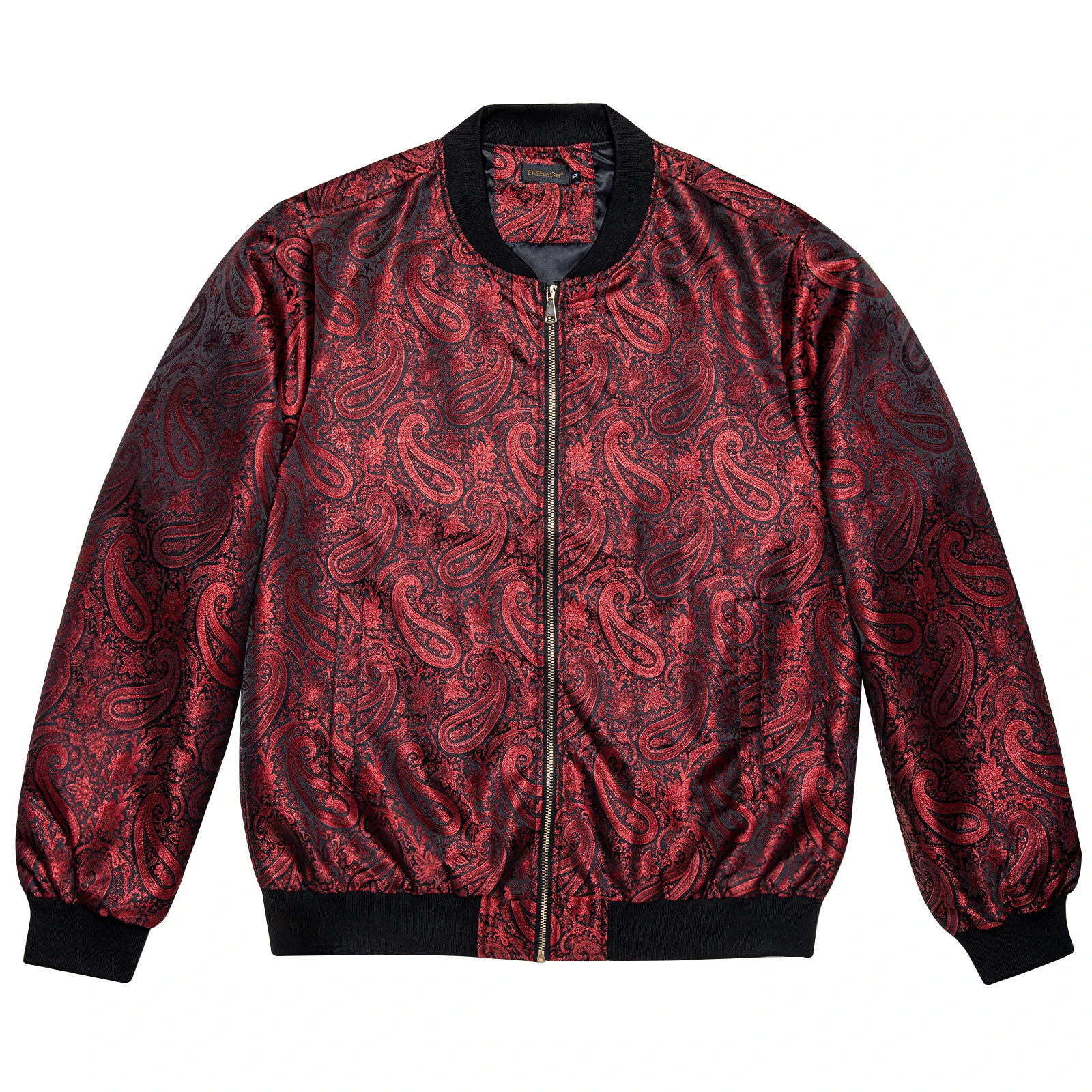 Red Black Paisley Jacquard Designer Jacket for Men Windproof Autumn Winter Outerwear Casual Long Sleeve Clothing DiBanGu