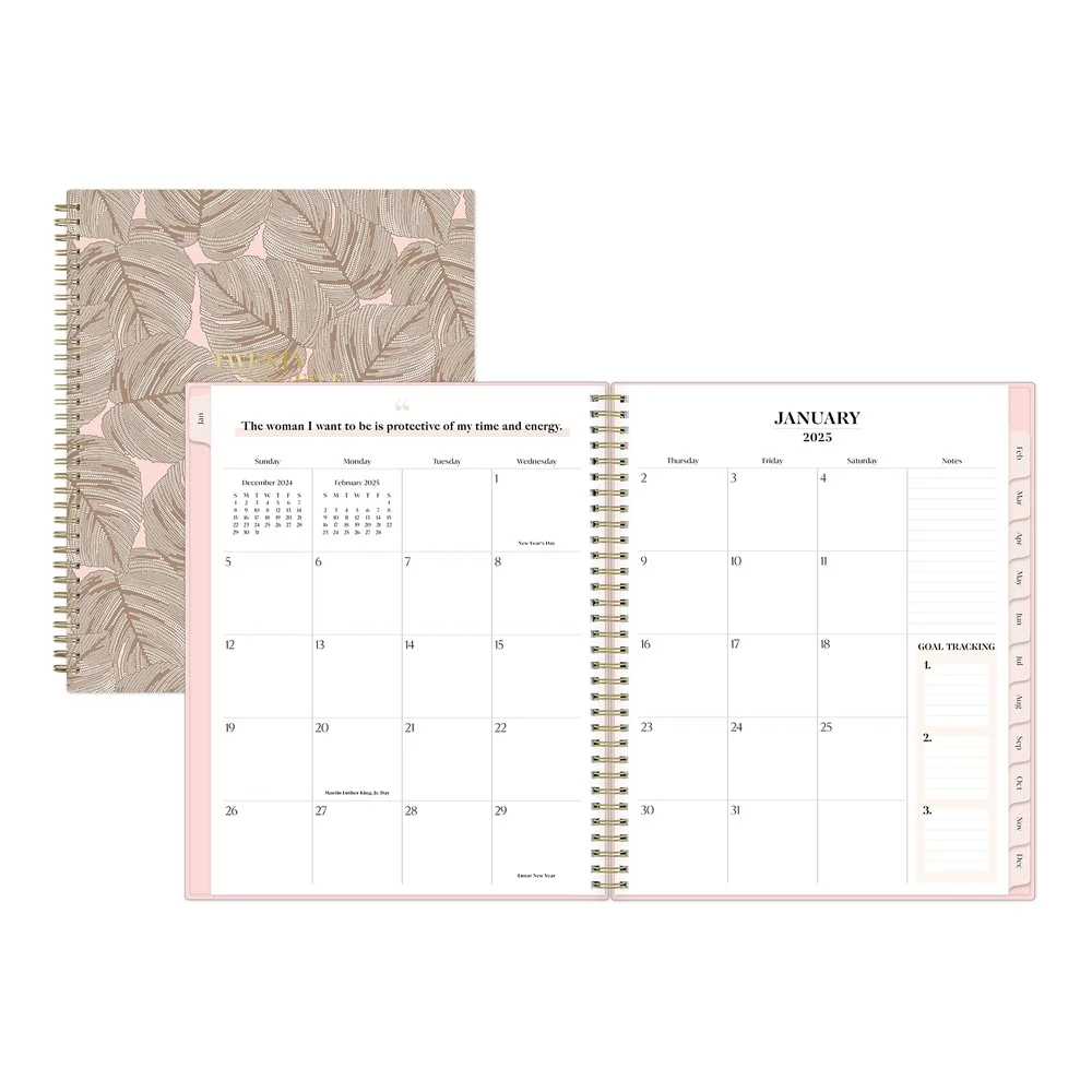 2025 planejador mensal semanal 8.5x11 capa flexível abas vistas bolso de armazenamento fácil organização lembretes notas páginas