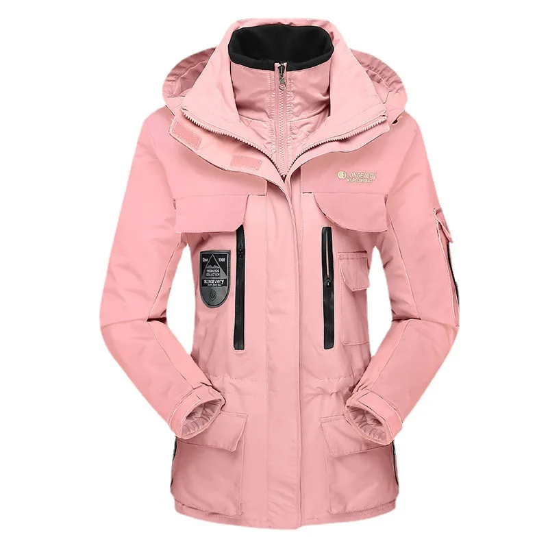 Chaqueta de alpinismo para hombre y mujer, abrigo de terciopelo tres en uno con cuello levantado, resistente al viento, impermeable, de alta calidad