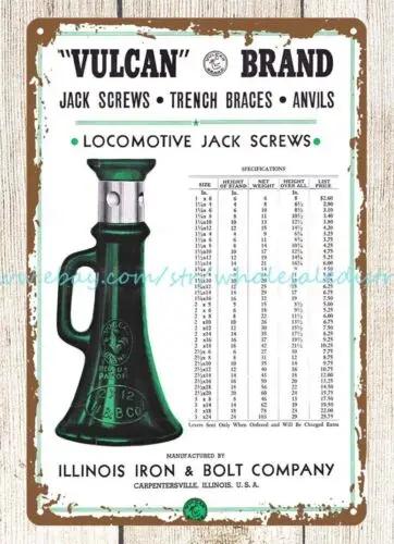 1941 Vulcan Brand Jack Screws, Trench Braces, Anvils tools manufacture