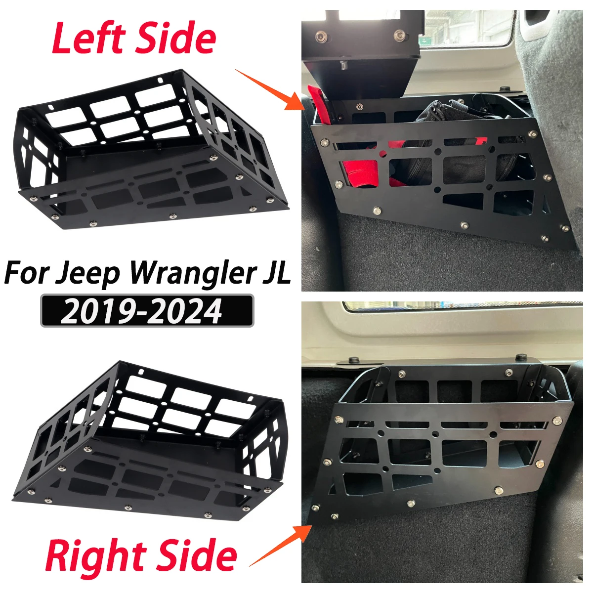 

For Jeep Wrangler JL 4-Door 2019-2024 Left & Right Side Trunk Storage Basket Organizer Molle Panel Cargo Shelf Car Accessories