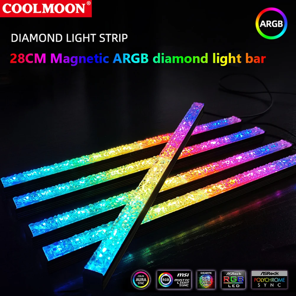 COOLMOON ARGB LED Strip Light 5V 3Pin/Small 4Pin Diamond Magnetic Colorful Atmosphere Bar Magnetic Computer Light