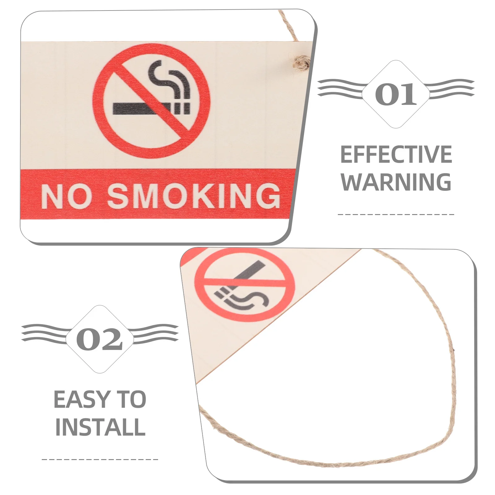 2Pcs No Smoking Sign Wooden Decorative Hanging Notice Clear Office Business Indoor Outdoor Label No Smoking Sign