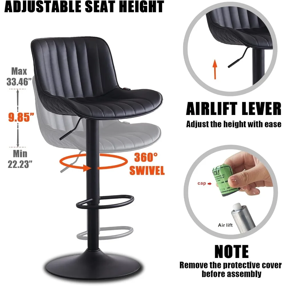 مقاعد بار عصرية من الجلد الصناعي الدوار - مجموعة من كرسيين بارتفاع منضدة المطبخ مع مقاعد مبطنة قابلة للتعديل #5