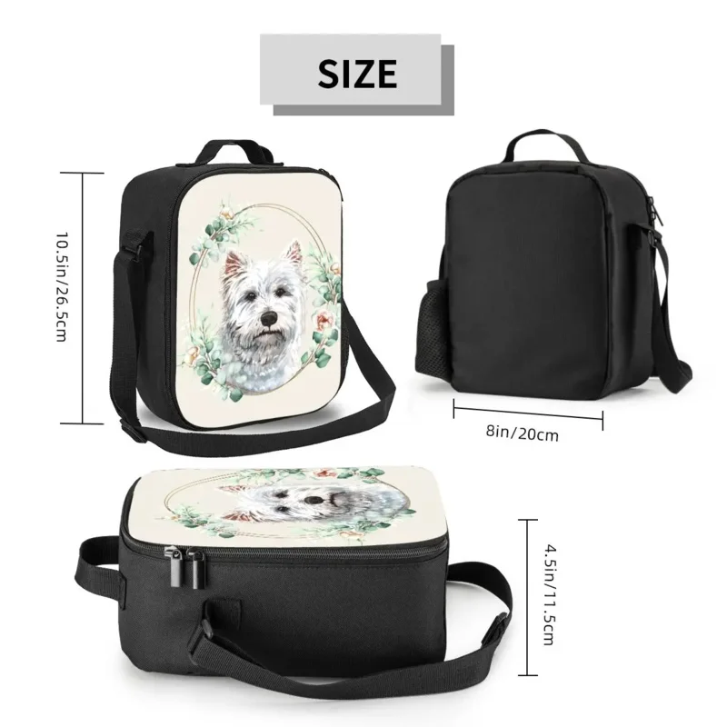 West Highland-Bolsa de almuerzo aislada con corona de oro Floral para perros, Bento Box térmico para amantes de las mascotas, viaje de playa, Blanco Terrier