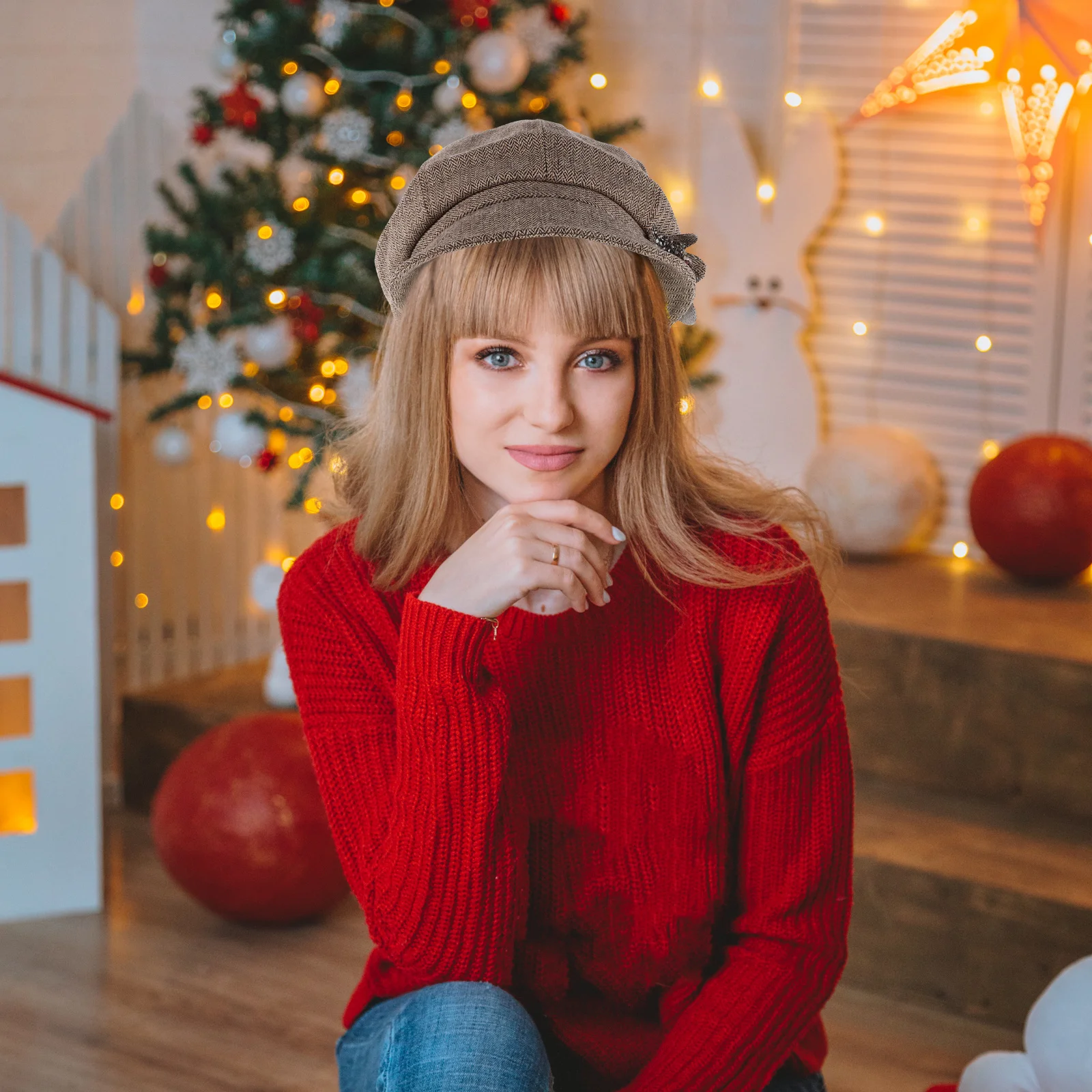 

Khaki Beret Hat for Women Fashion Floral Design All Season Lightweight Travel Outdoor Casual Dress Hat 56-59Cm Head