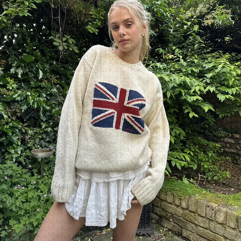 미국 니트웨어 여성 봄 가을 유럽 및 미국 캐주얼 루즈 라운드 넥 긴팔 스웨터 트렌디 브랜드 도매