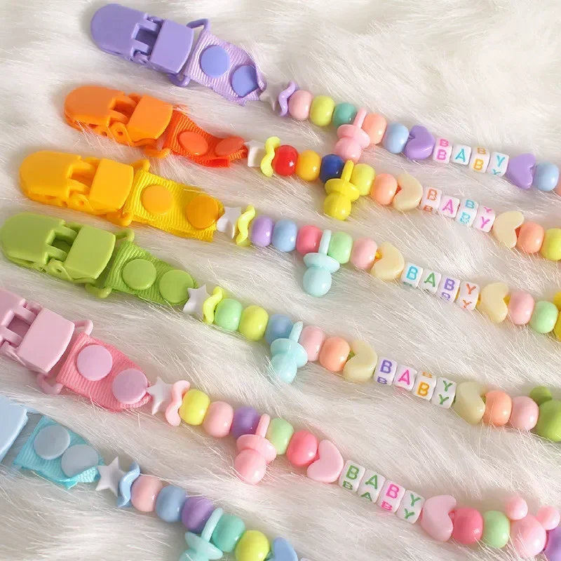 Baby Pacifier Clip Nipple Chain Colourful Beads Dummy Clip Baby Soother Holder BPA Free for Teether Nipples Dental Care