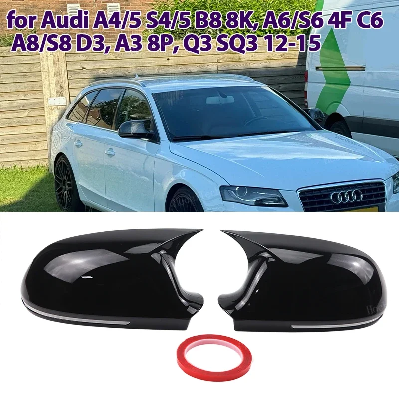 2x Add-on style Rearview Mirror Cover Cap Black for Audi A4 S4 A5 S5 B8 8K, A6 S6 4F C6, A8 S8 D3, Q3 SQ3 2012-2015, A3 8P