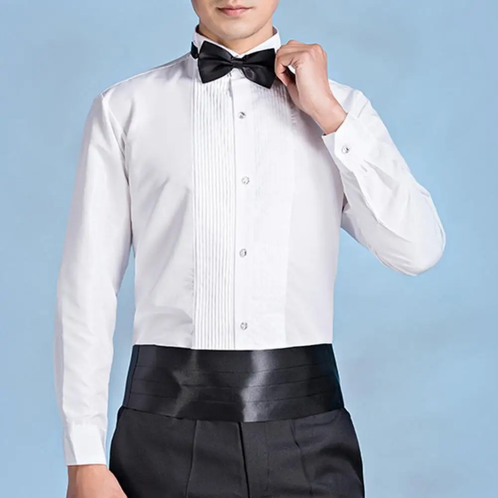 Men Business Shirt Winged Collar Long Sleeve Single-breasted Tuxedo Formal Office Shirt Party Wedding Bridegroom Emcee Top