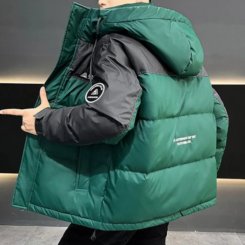 High Quality Men Down Jacket Winter Male Fashion Color Contrast Stitching Hooded Outwear Thicken Warm Casual Large Size Outcoat