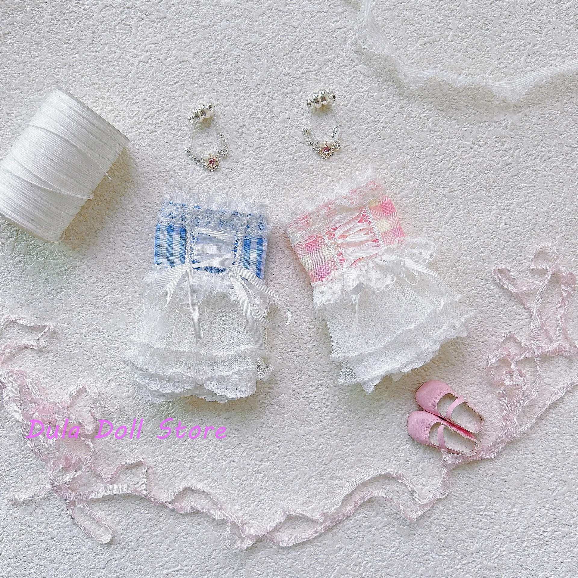 

Одежда для кукол Dula 2026: синяя и розовая клетчатая юбка с кружевными вставками для Blythe, OB24, OB22, Diandian, Azone, Licca, ICY, JerryB, кукол 1/6