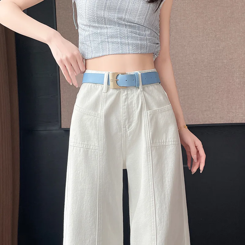White Wide-Leg Jeans For Women, 2025 New High  Loose American Style Draped Floor-Length Flared Pants, Autumn Edition