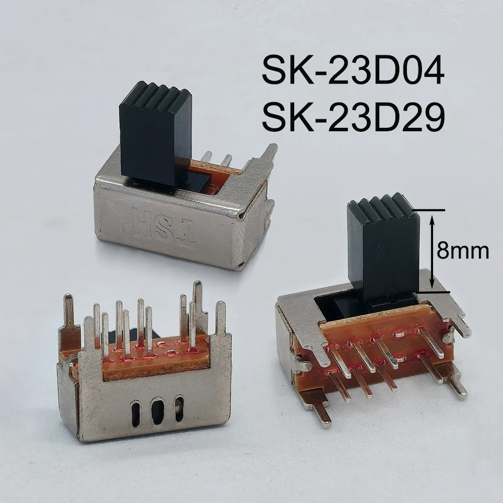 20 Stück SK-23D04 SK-23D29 8-Pin Horizontaler 3-Positionen-Schiebeschalter 8mm Griffhöhe Links 1 Rechts 3 Gang-Kippschalter – Detail 1