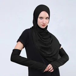 2 sztuk/zestaw sportowy zwykły szalik muzułmański kobiety hidżab szaliki z rękawiczką dla pań duże solidne długie islamskie natychmiastowe turbany Headwraps