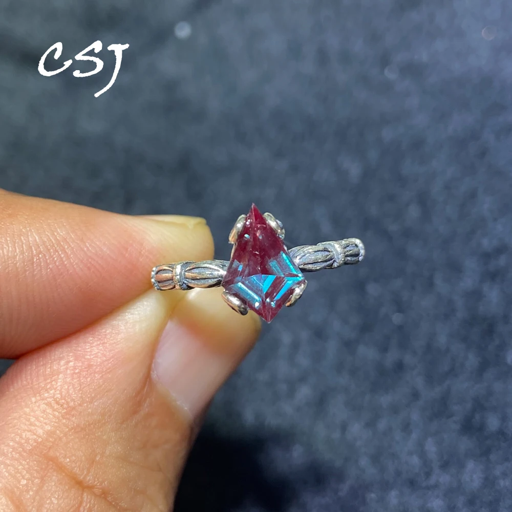Elegant Lab Grown Alexandrite Rings Sterling Real 925 Silver Created Gemstone Kite Cut for Women Party Thai Silver Fine Jewelry