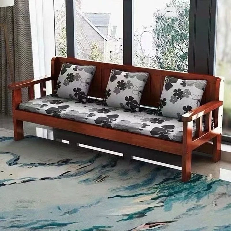 Solid wood sofa combination simple small apartment balcony bedroom living room three people four people back sofa chair