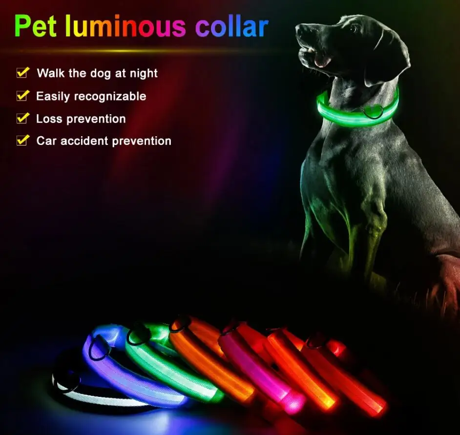 LED Dog Collar USB Rechargeable - Bright & High Visibility Lighted Glow Collar for Small Medium Large Breeds Pet Night Walking