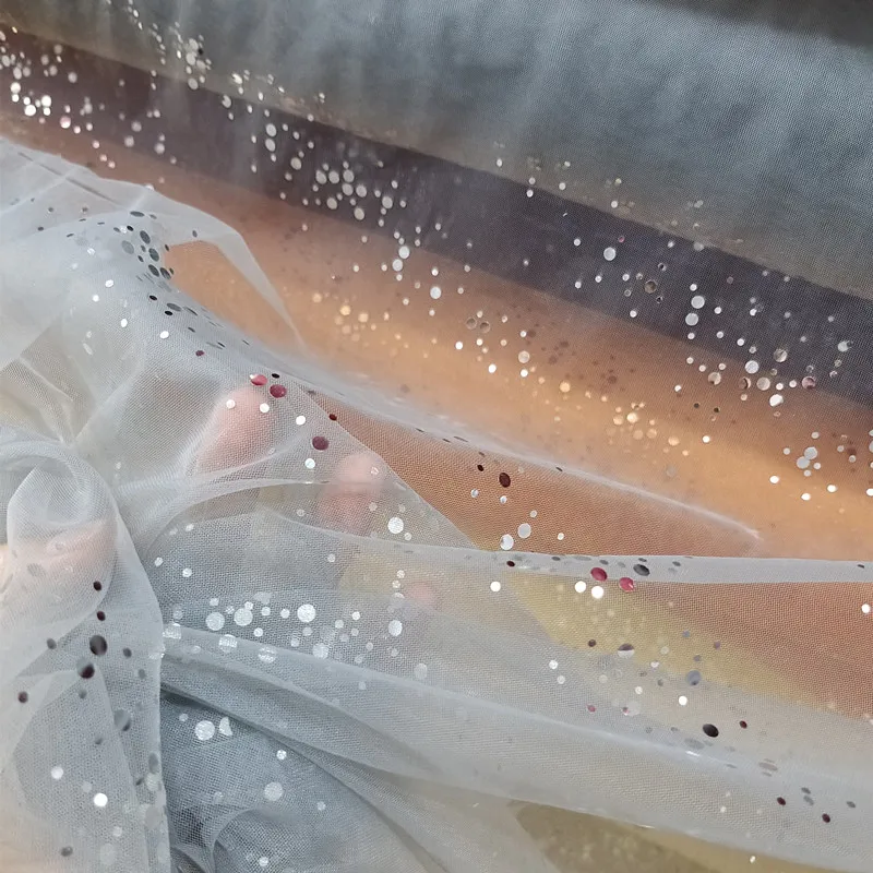 

Champagne, Off Whie, Black Wine 8 Colors in Stock Netting Tulle Mesh Fabrics Gauze with Sequins Shimmer DIY Decoration Material