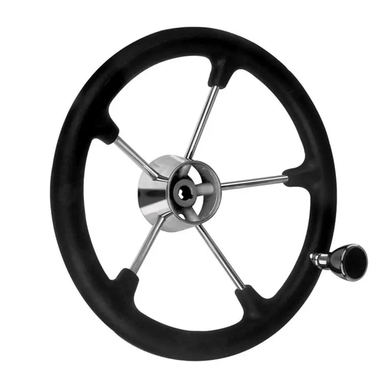A99F-13.5Inch 5 Spoke Boat Steering Wheel With Knob For Marine Yacht
