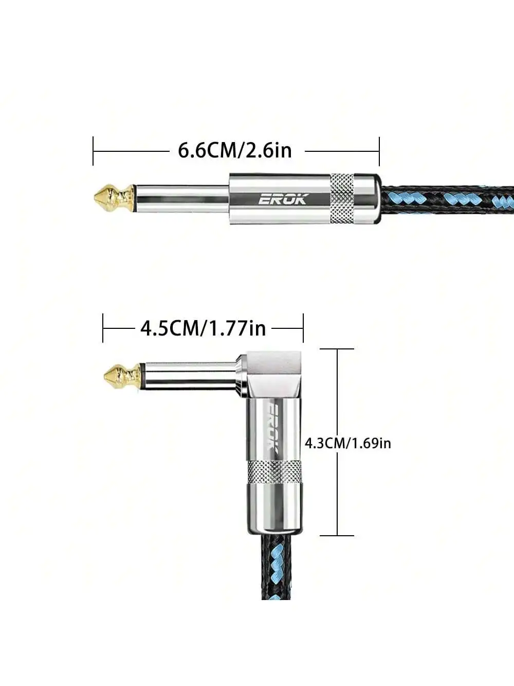 EROK 6.35mm Guitar Instrument Cable 1/4 Inch Right Angle to Straight Stereo Audio Cord For Electric Guitar Bass
