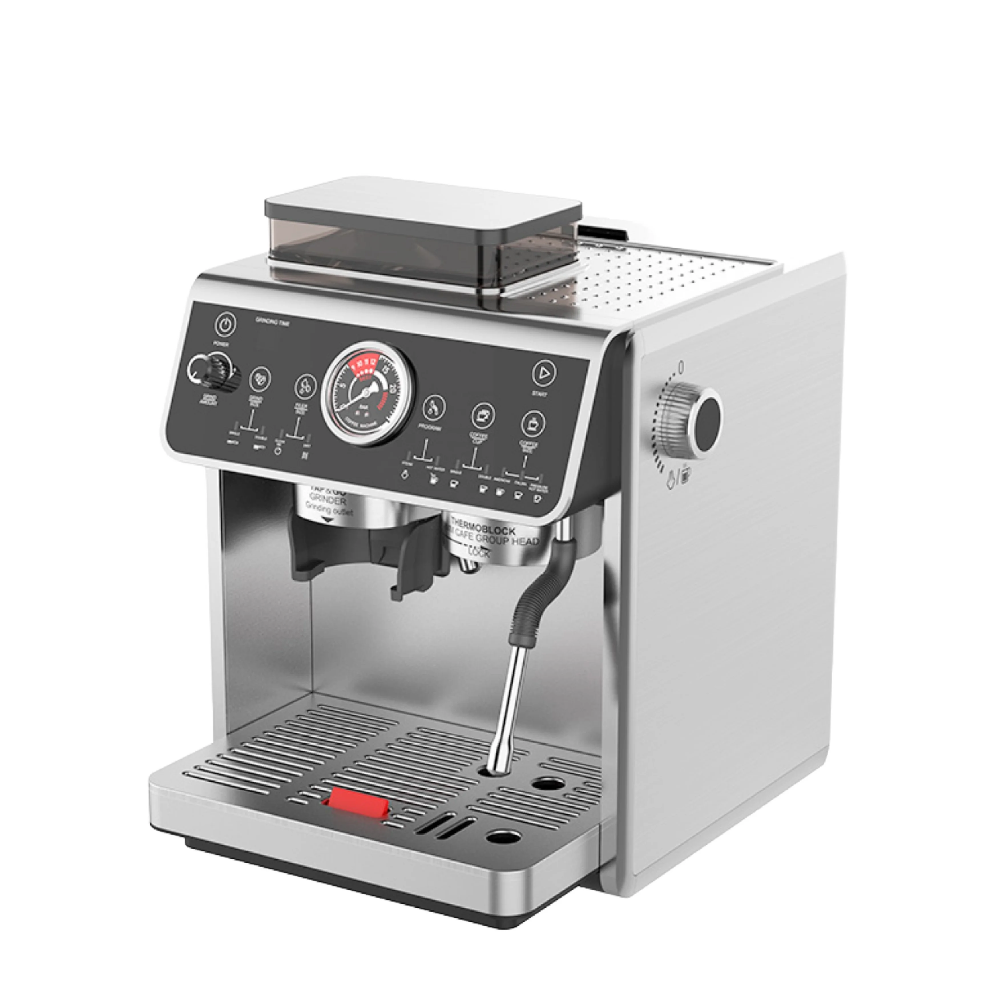 Semi-Automatic Electric Coffee Maker Full Touch Screen Multi-Function With Grinder Stainless Steel Housing For Hotels