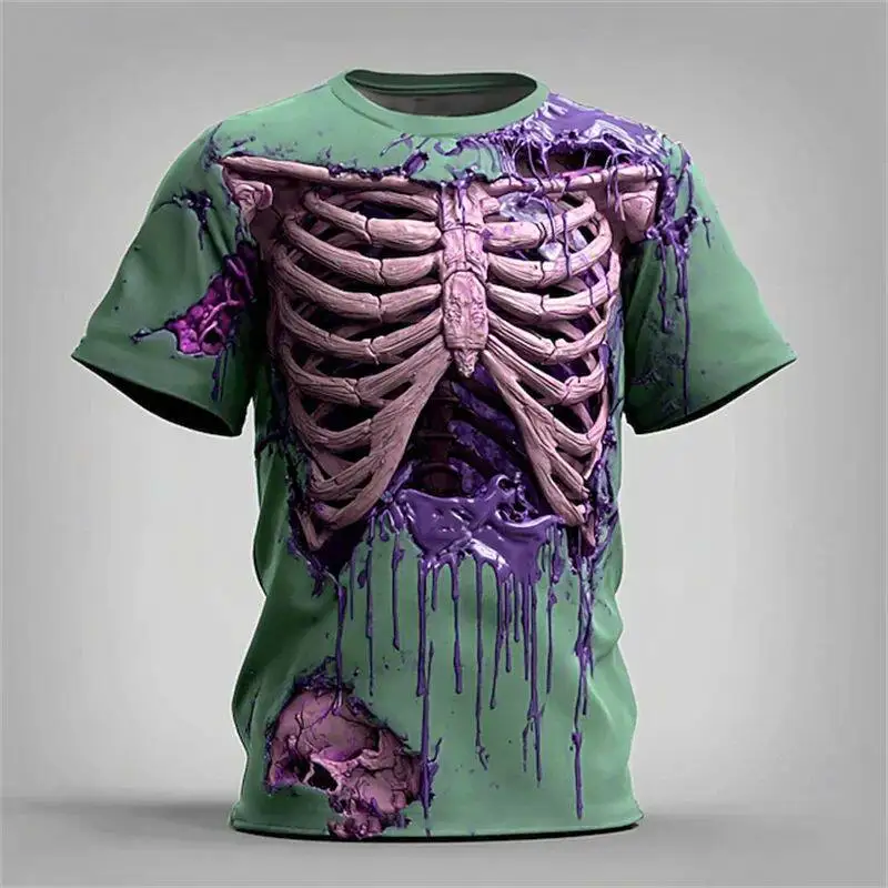 3D-T-Shirt mit Zombie-Print und gruseligem Loch-Effekt, kurzärmeliges, lustiges Halloween-Oberteil – Detail 7