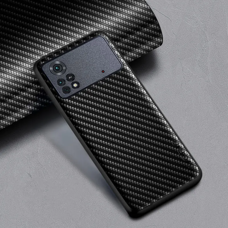 Carbon Fibre texture Phone Case for Xiaomi Poco X4 Pro NFC 5G Fashion Design Back Cover Funda Coque for Xiaomi Poco M4 Pro Case